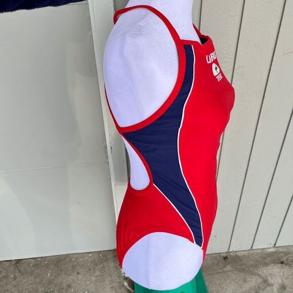 Vintage Y2K Speedo Lifeguard Swimsuit 8/34 Strappy One-Piece 90s Red Navy - Picture 5 of 13
